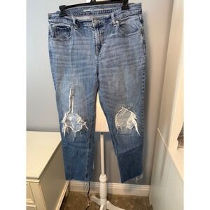Old Navy Boyfriend Straight Jeans Distressed Ripped Blue Denim Women Size 10